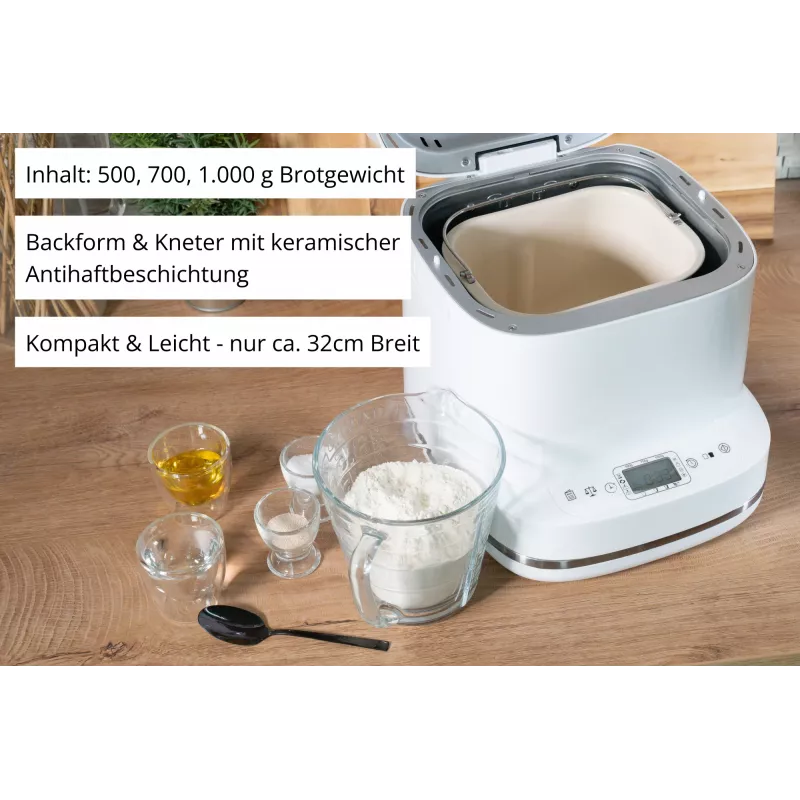 Máquina de pan Unold Esge Backmeister Bernd 68120 — 550 W, peso máx. del pan 1 kg, blanca, carcasa de plástico