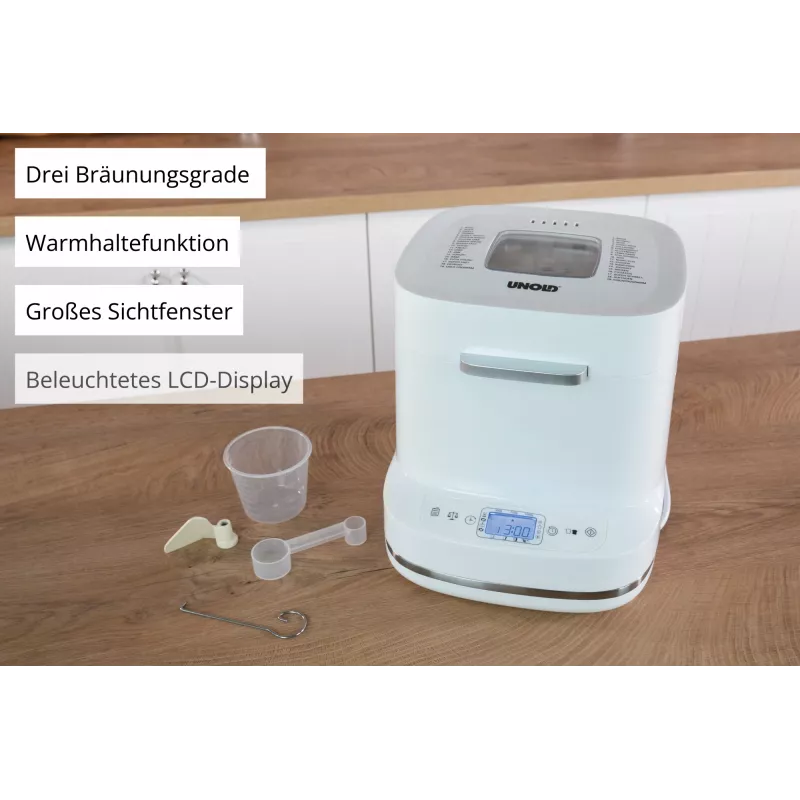 Máquina de pan Unold Esge Backmeister Bernd 68120 — 550 W, peso máx. del pan 1 kg, blanca, carcasa de plástico