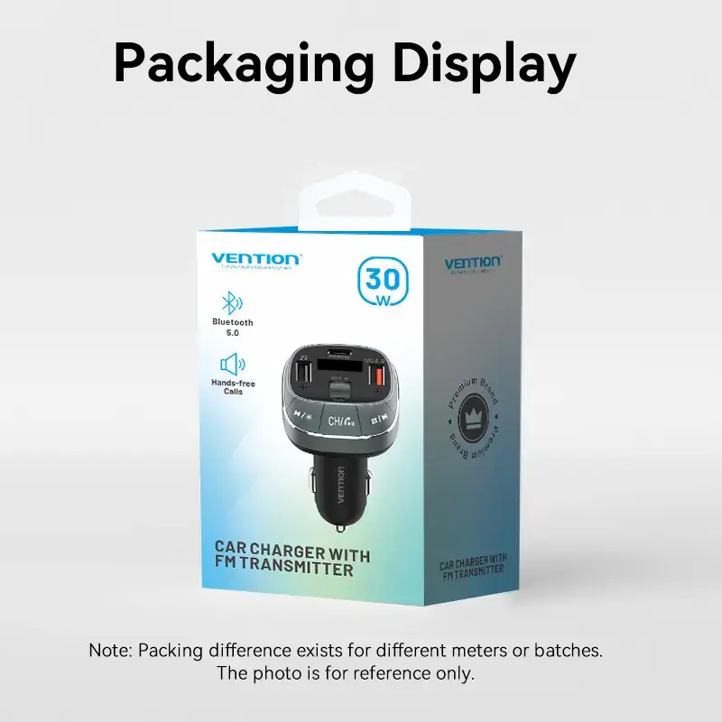Cargador de coche Vention 3 puertos USB (USB-C + 2× USB-A) 30W/18W/5W negro