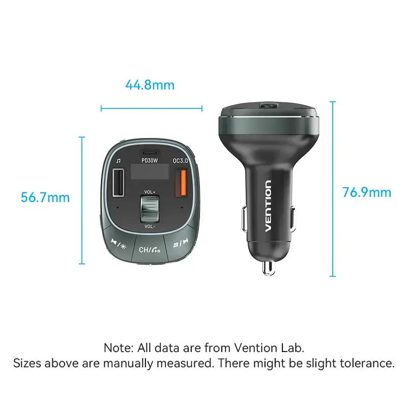 Cargador de coche Vention 3 puertos USB (USB-C + 2× USB-A) 30W/18W/5W negro