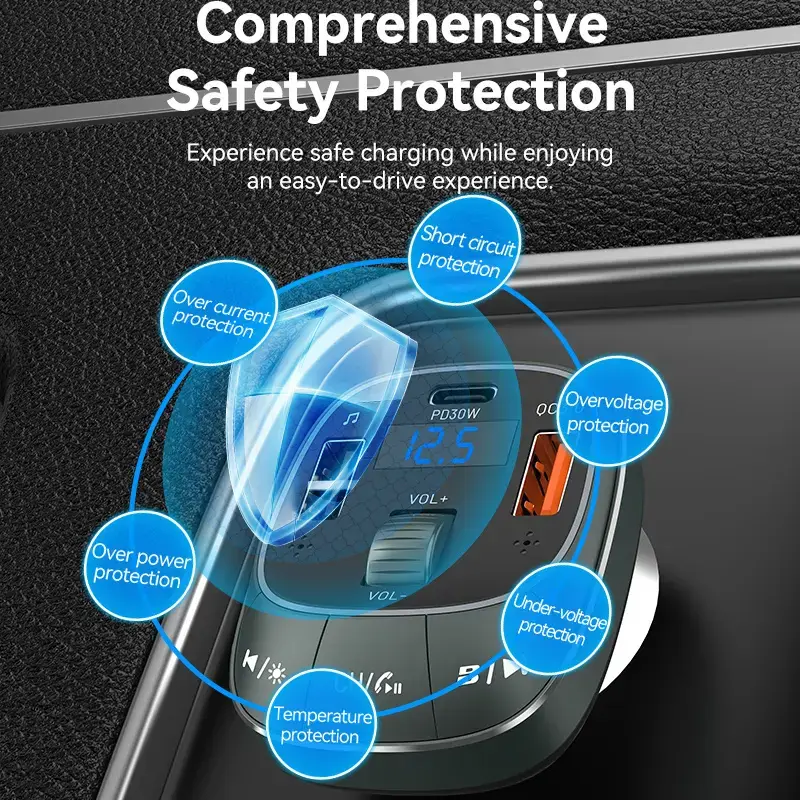 Cargador de coche Vention 3 puertos USB (USB-C + 2× USB-A) 30W/18W/5W negro