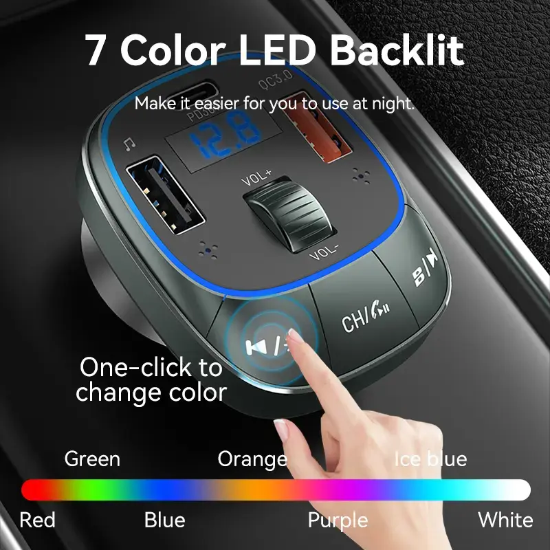 Cargador de coche Vention 3 puertos USB (USB-C + 2× USB-A) 30W/18W/5W negro