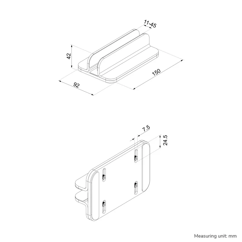 Neomounts NSLS300SILVER soporte vertical para portátil, 11–17 pulgadas, máx. 5 kg, aluminio, ajuste de altura 42 mm, ajuste de anchura 150 mm, ajuste de profundidad 92 mm, plata