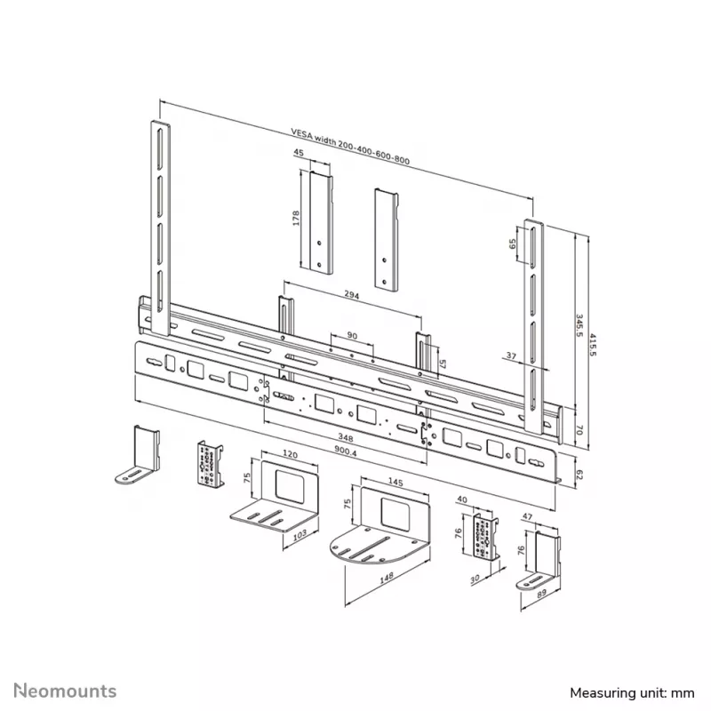 Soporte para videobar Neomounts AV30-500BL para pantallas de 43–110