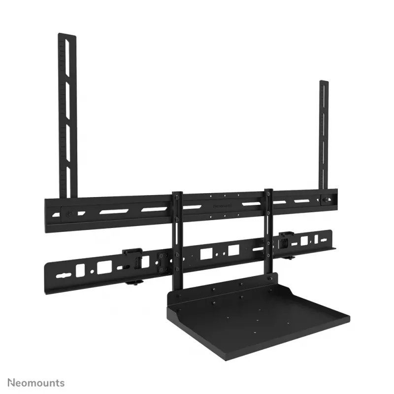 Kit de bandeja para videobar y portátil Neomounts AV60-500BL para pantallas de 43–110 inch, VESA hasta 600x400, carga máx. 8 kg, ancho 900 mm