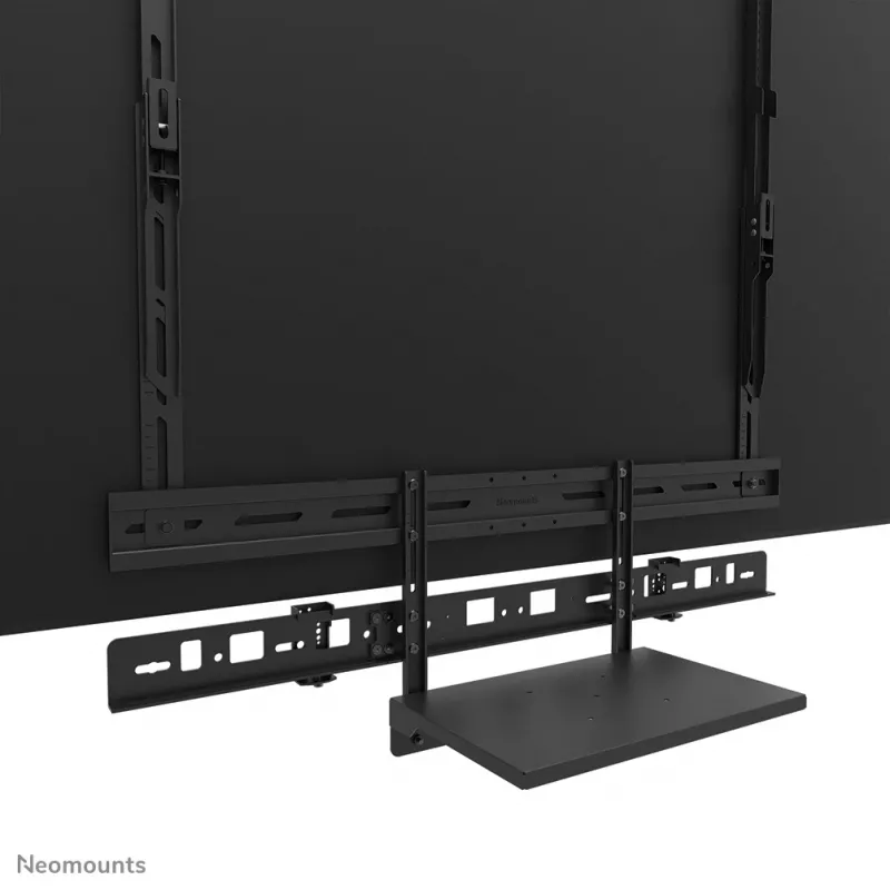 Kit de bandeja para videobar y portátil Neomounts AV60-500BL para pantallas de 43–110 inch, VESA hasta 600x400, carga máx. 8 kg, ancho 900 mm