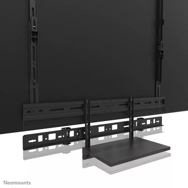 Kit de bandeja para videobar y portátil Neomounts AV60-500BL para pantallas de 43–110 inch, VESA hasta 600x400, carga máx. 8 kg, ancho 900 mm