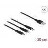 Cable de carga USB DeLOCK 3 en 1 Type-A a Lightning, Micro-USB, USB Type-C 30 cm negro
