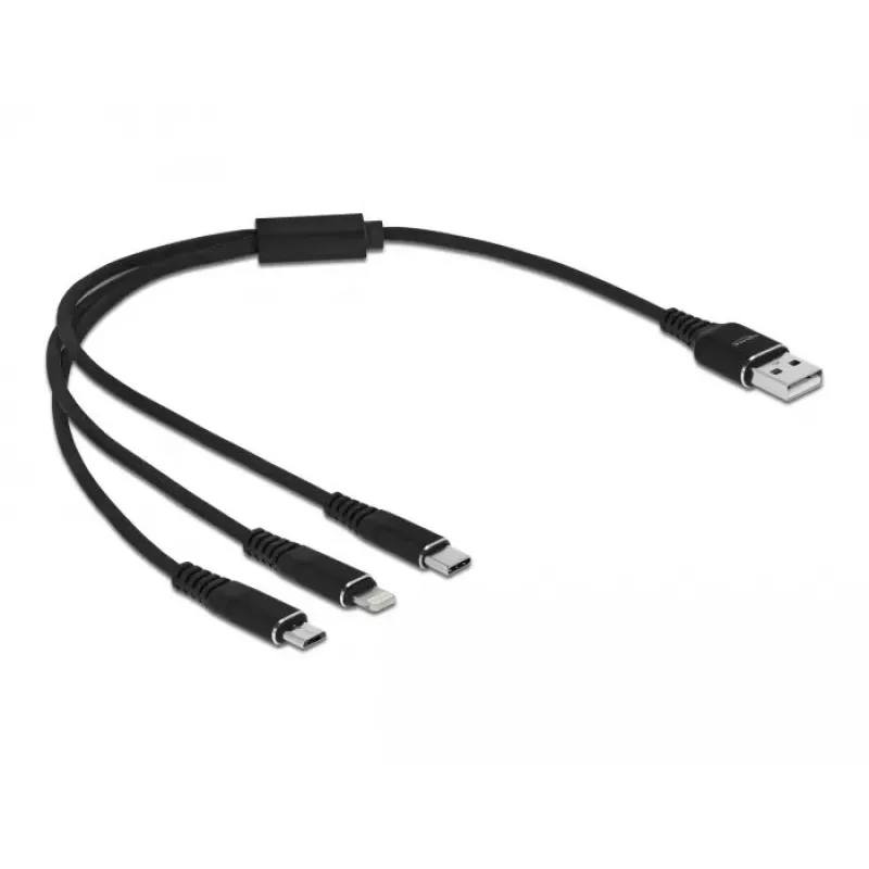 Cable de carga USB DeLOCK 3 en 1 Type-A a Lightning, Micro-USB, USB Type-C 30 cm negro