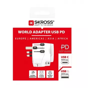 Adaptador de enchufe Skross 61663 Universal blanco 100-250V 2,4A USB