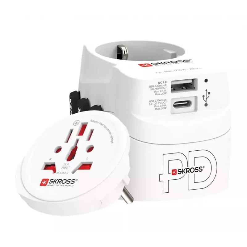 Adaptador de enchufe Skross 61663 Universal blanco 100-250V 2,4A USB