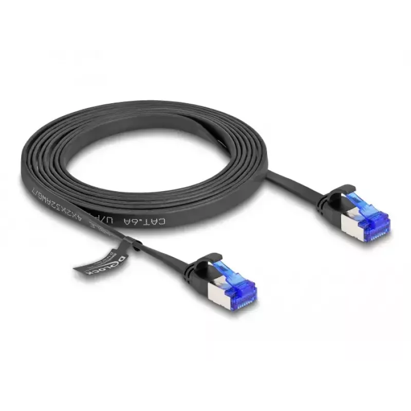 Cable de red DeLOCK RJ45 cable plano de parcheo conector macho a macho Cat.6A 2 m negro