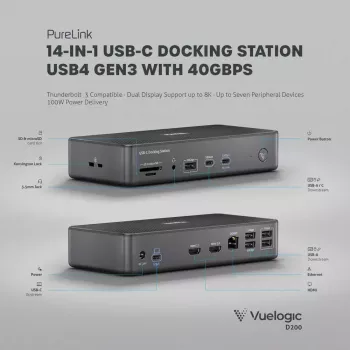 Dock para portátil PureLink VL-D200 con cable gris USB Power Delivery HDMI 2.0