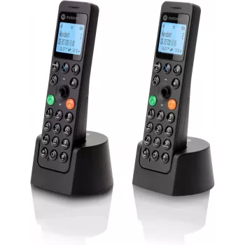 Teléfono DECT Motorola DOT202 Twin auricular inalámbrico Identificador de llamadas Negro