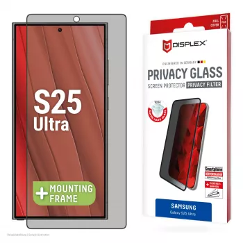Protector de pantalla con privacidad Displex (10H) para Samsung Galaxy S25 Ultra, marco de montaje Eco, filtro de privacidad