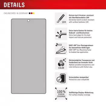 Protector de pantalla con privacidad Displex (10H) para Samsung Galaxy S25 Ultra, marco de montaje Eco, filtro de privacidad