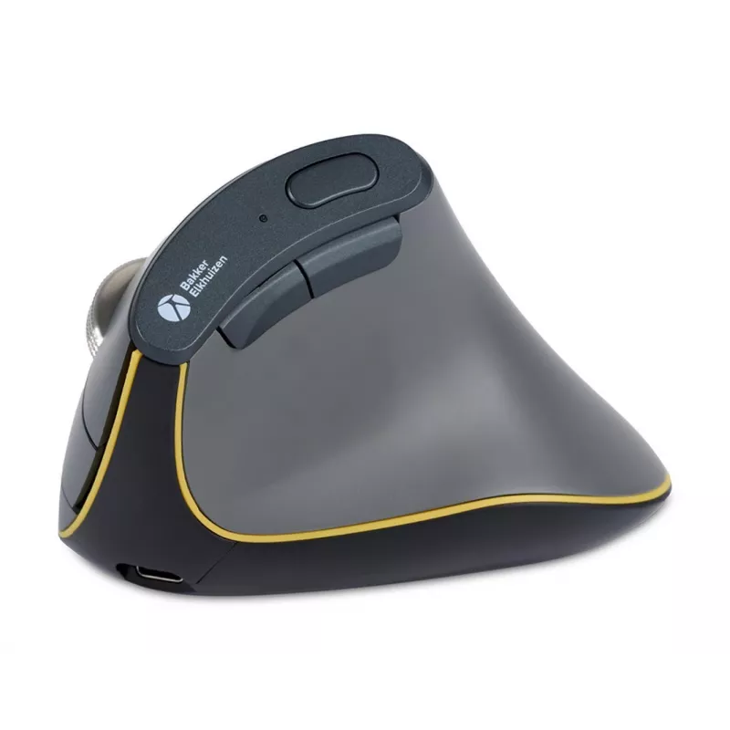 Ratón BakkerElkhuizen FastForward, para diestros, diseño vertical, óptico, RF Wireless + Bluetooth + USB Type-C, 500 DPI, gris