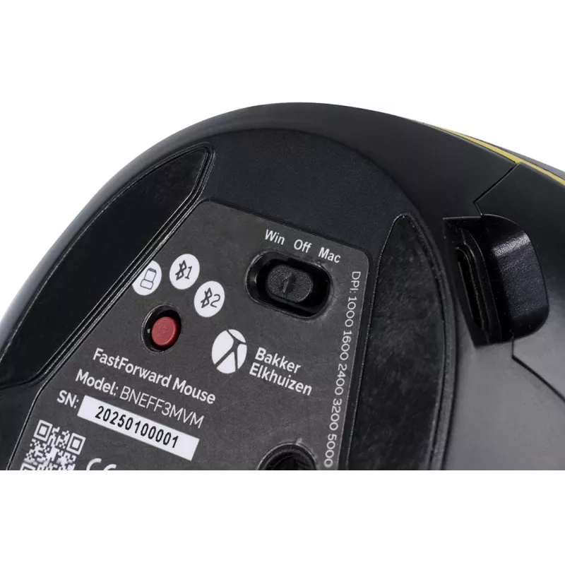 Ratón BakkerElkhuizen FastForward, para diestros, diseño vertical, óptico, RF Wireless + Bluetooth + USB Type-C, 500 DPI, gris