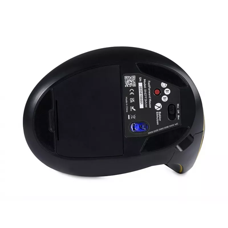 Ratón BakkerElkhuizen FastForward, para diestros, diseño vertical, óptico, RF Wireless + Bluetooth + USB Type-C, 500 DPI, gris