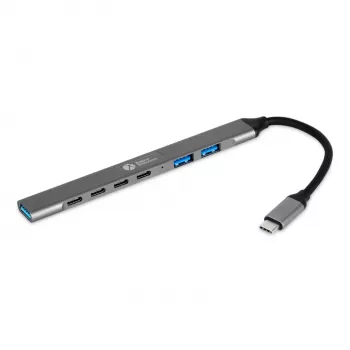 Hub USB-C 7 en 1 BakkerElkhuizen BNECHUB3A4C — 7 conexiones (USB 3.2 Gen1 A, USB 3.2 Gen1 C, USB 2.0), carcasa de aluminio, gris/negro