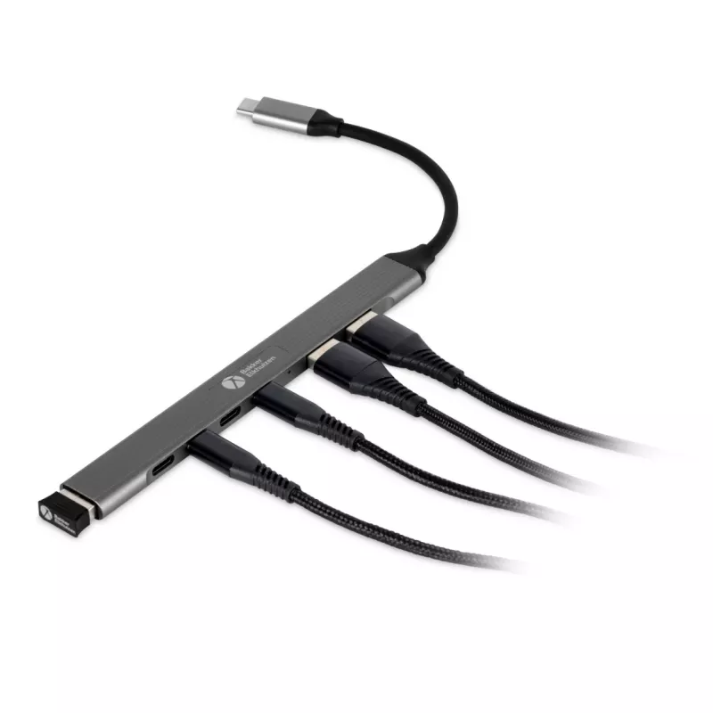 Hub USB-C 7 en 1 BakkerElkhuizen BNECHUB3A4C — 7 conexiones (USB 3.2 Gen1 A, USB 3.2 Gen1 C, USB 2.0), carcasa de aluminio, gris/negro