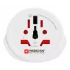 Adaptador de viaje SKROSS World to Europe — entrada universal a enchufe europeo, blanco, 64×58×47 mm