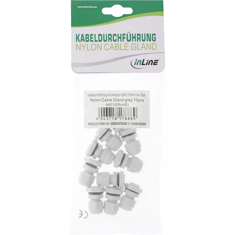 Prensaestopas InLine 6–12 mm nylon IP68 gris, pack de 10, diámetro exterior 12 mm