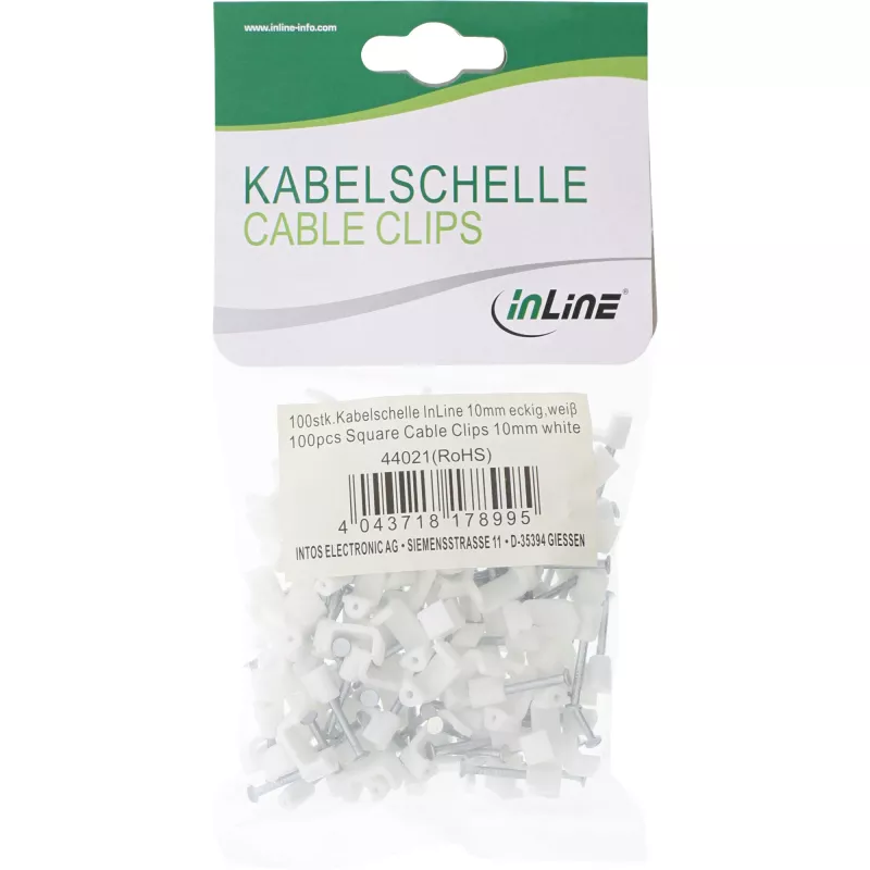 InLine pack de 100 uds. pinza cuadrada para cables 10mm blanco