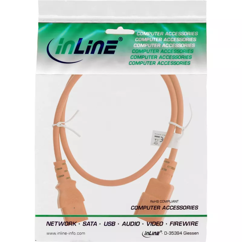 Alargador de cable de alimentación InLine, C13 / C14, naranja, 0,3 m