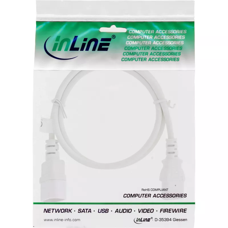 Alargador de cable de alimentación InLine, C13 / C14, blanco, 0,3 m