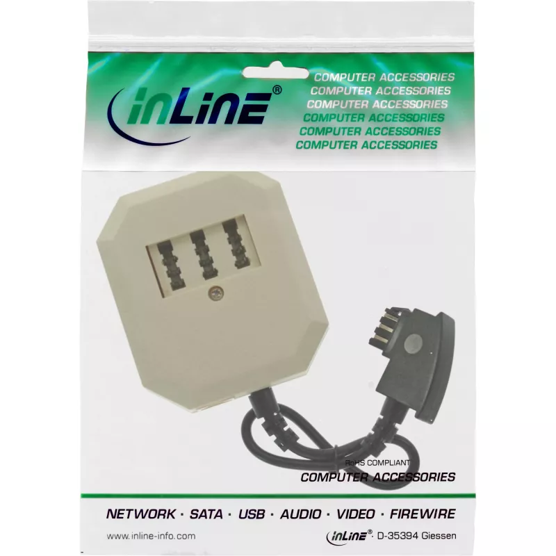 Adaptador TAE InLine TAE-F alemán conector macho / TAE NFF + RJ11 6P4C conector hembra 0,2 m