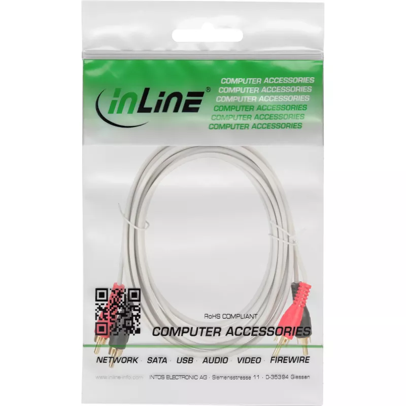 Cable de audio InLine 2x conector macho RCA a conector macho, blanco / dorado, 3 m