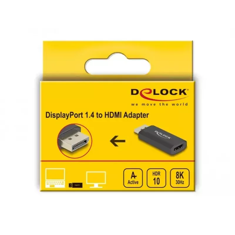 Adaptador activo DeLOCK DisplayPort 1.4 a HDMI, 8K HDR, negro