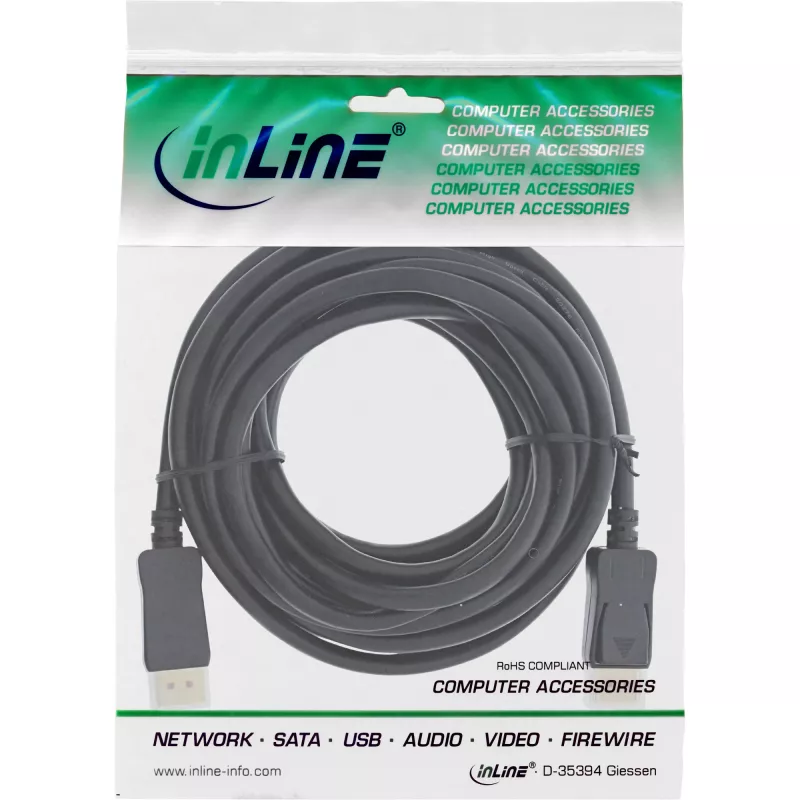 Cable DisplayPort 1.4 activo InLine, 8K4K, negro, dorado, 10 m