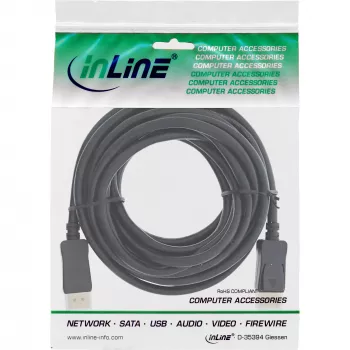 Cable DisplayPort 1.4 activo InLine 17207P, 8K4K, negro dorado, 7,5 m