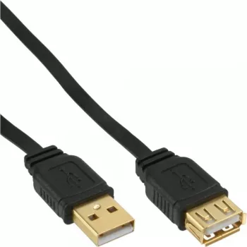 Cable plano USB 2.0 InLine, conector macho / hembra Type-A, bañado en oro, negro, 5 m