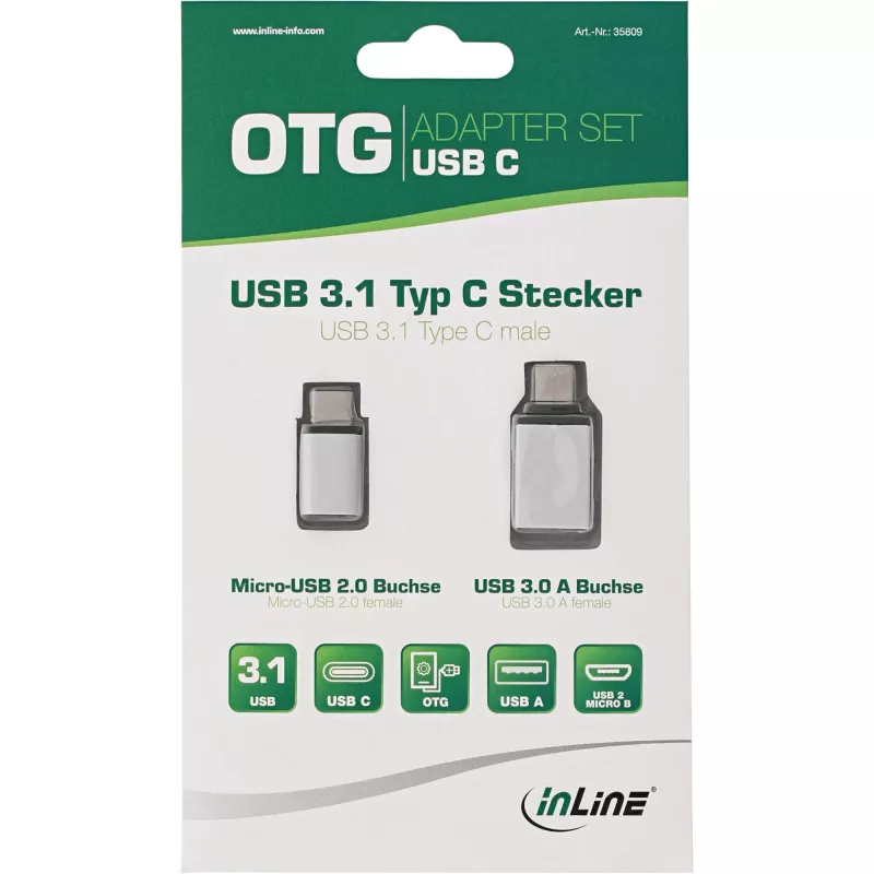Set adaptador USB-C InLine 35809 USB-C macho a Micro-USB hembra USB3.0 A hembra