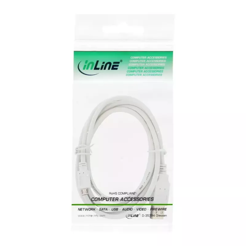 Cable Micro-USB 2.0 InLine USB Type-A macho / Micro-B macho, blanco, 1,5 m