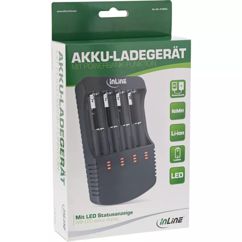 Cargador InLine para baterías de litio y NiCd+NiMH, 1 ud.