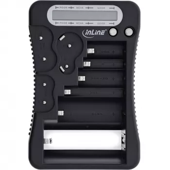 Comprobador de baterías InLine 01285 con pantalla LCD para pilas de botón y cilíndricas