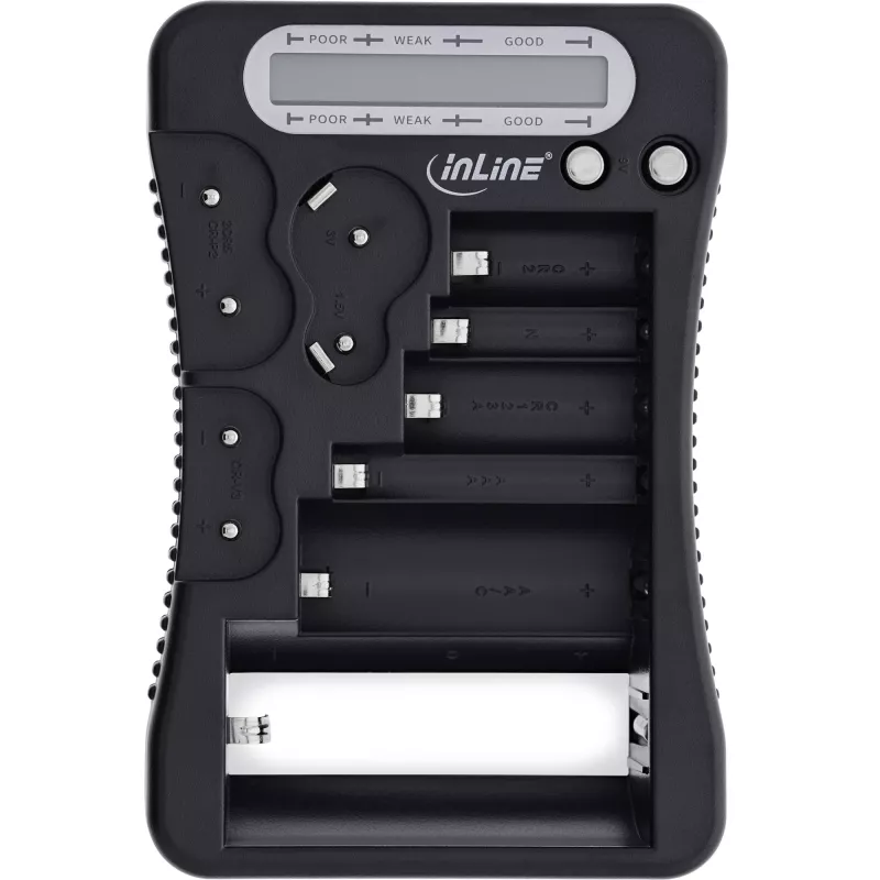 Comprobador de baterías InLine 01285 con pantalla LCD para pilas de botón y cilíndricas