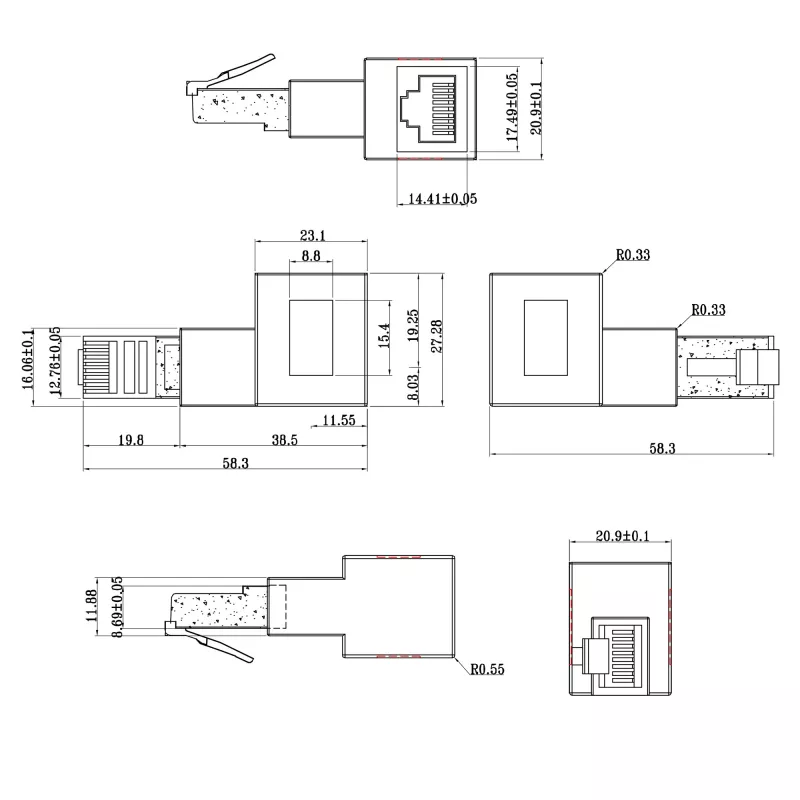 Adaptador de cable de parcheo Cat.6A InLine, RJ45 macho / hembra, acodado 90° hacia la derecha