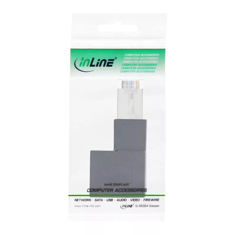 Adaptador de cable de parcheo Cat.6A InLine, RJ45 macho / hembra, acodado 90° hacia la derecha