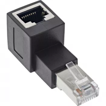 Adaptador de cable de parcheo Cat.6A InLine, RJ45 macho / hembra, acodado 90° hacia arriba