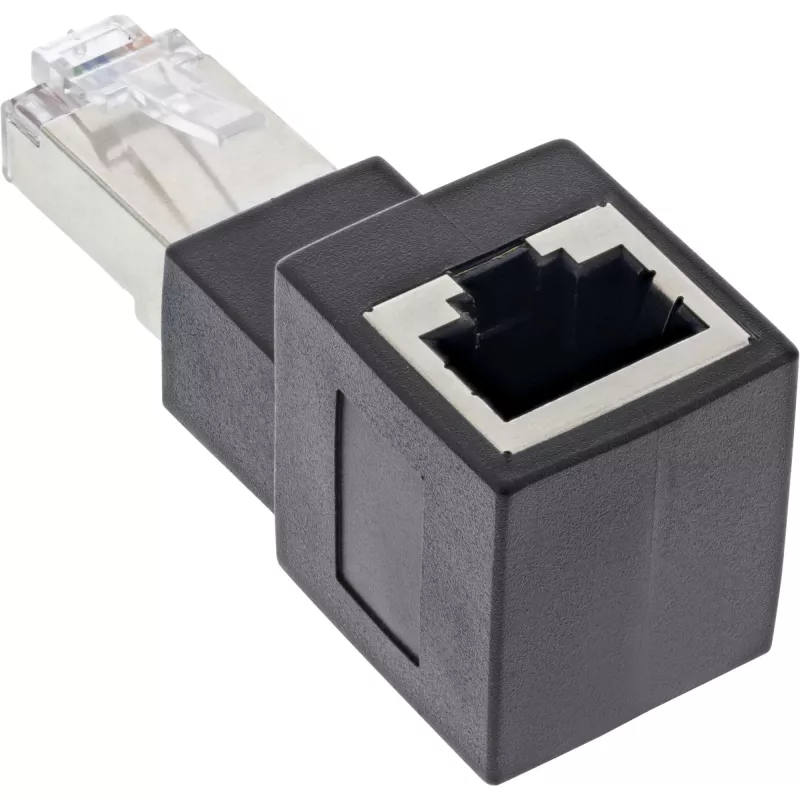 Adaptador de cable de parcheo Cat.6A InLine, RJ45 macho / hembra, acodado 90° hacia arriba