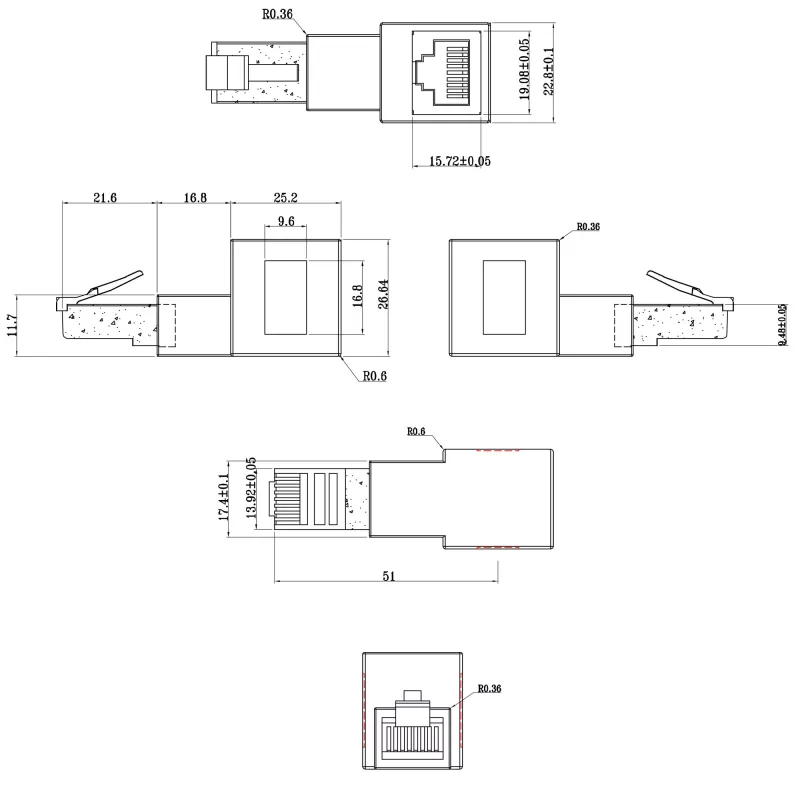Adaptador de cable de parcheo Cat.6A InLine, RJ45 macho / hembra, acodado 90° hacia arriba