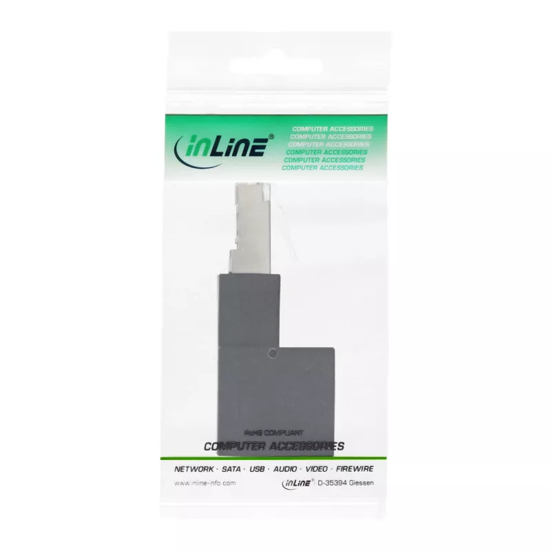 Adaptador de cable de parcheo Cat.6A InLine, RJ45 macho / hembra, acodado 90° hacia arriba