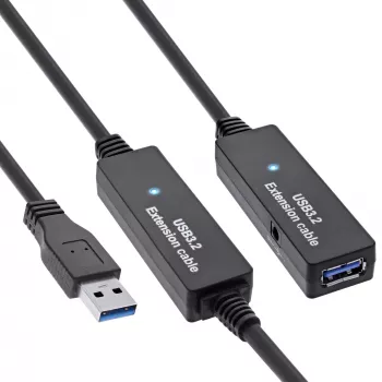 Cable repetidor activo USB3.2 Gen.1 InLine Type-A macho / hembra, negro, 20 m
