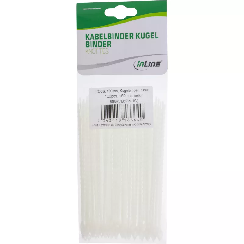 Bridas InLine bola 100 mm blanco, pack de 100, cintas de fijación de plástico