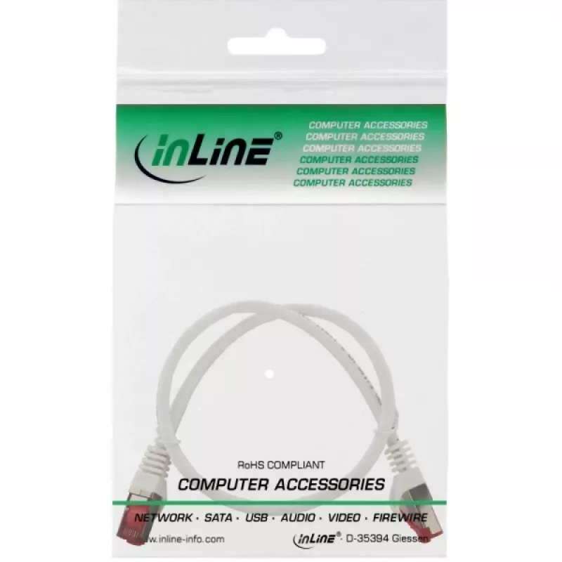 Cable de parcheo InLine S/FTP PiMF Cat.6 250MHz cobre libre de halógenos blanco 0,5 m